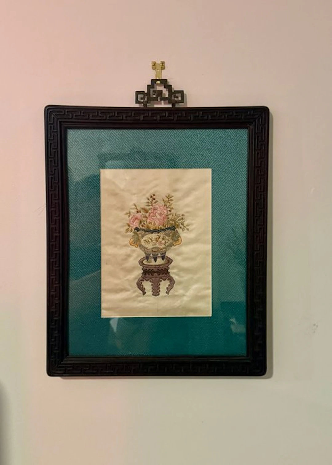 An Embroidered Silk Panel of Flowers