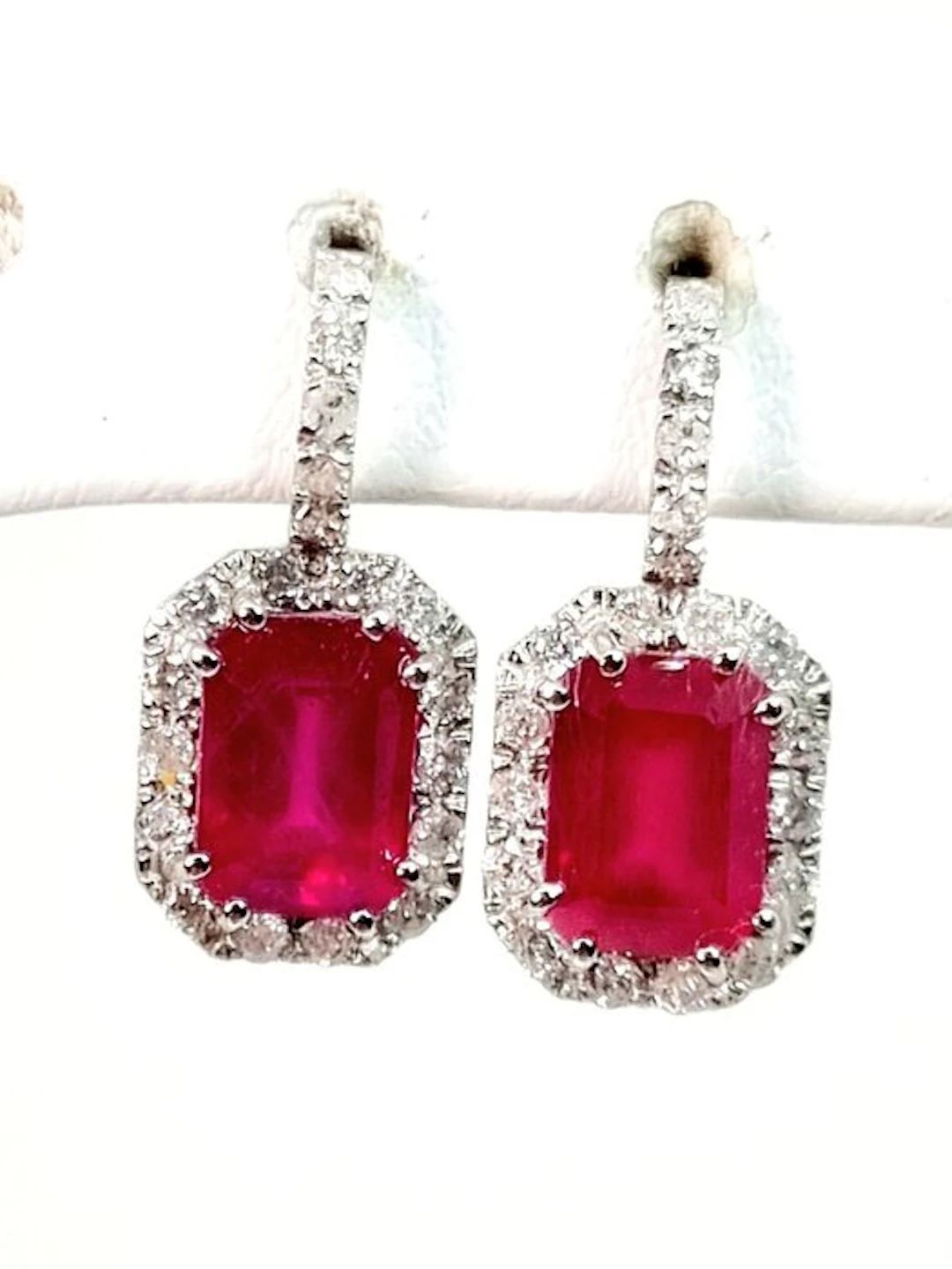 Earrings - 18 kt. White gold Ruby - Diamond