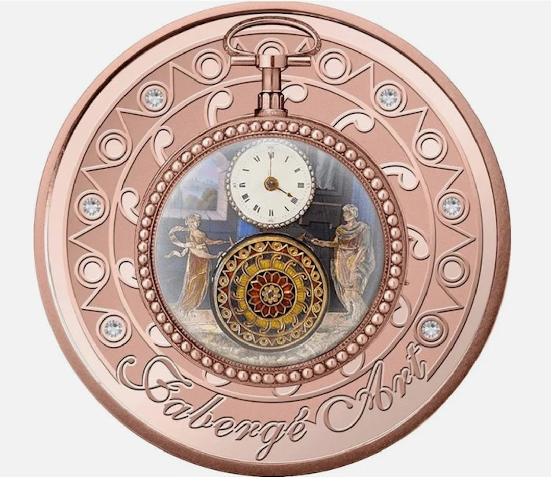 Niue. 1 Dollar 2023 Faberge Pocket Watch 1 Oz mit CoA