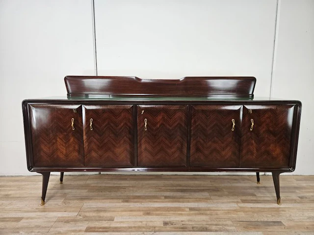 Credenza - 60s sideboard in mahogany with a glass top