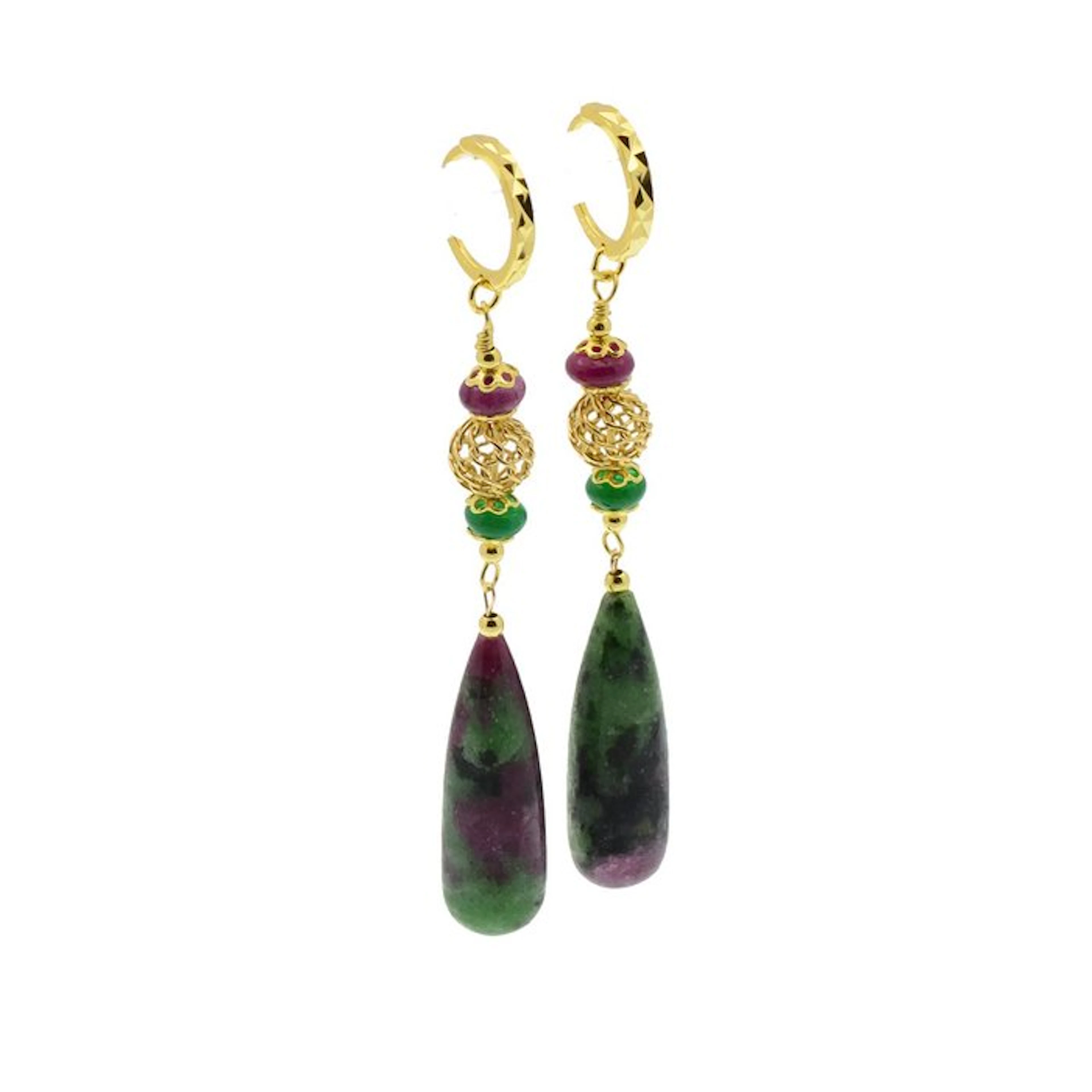 Zoisite - Silver - Earrings - Emerald - Ruby