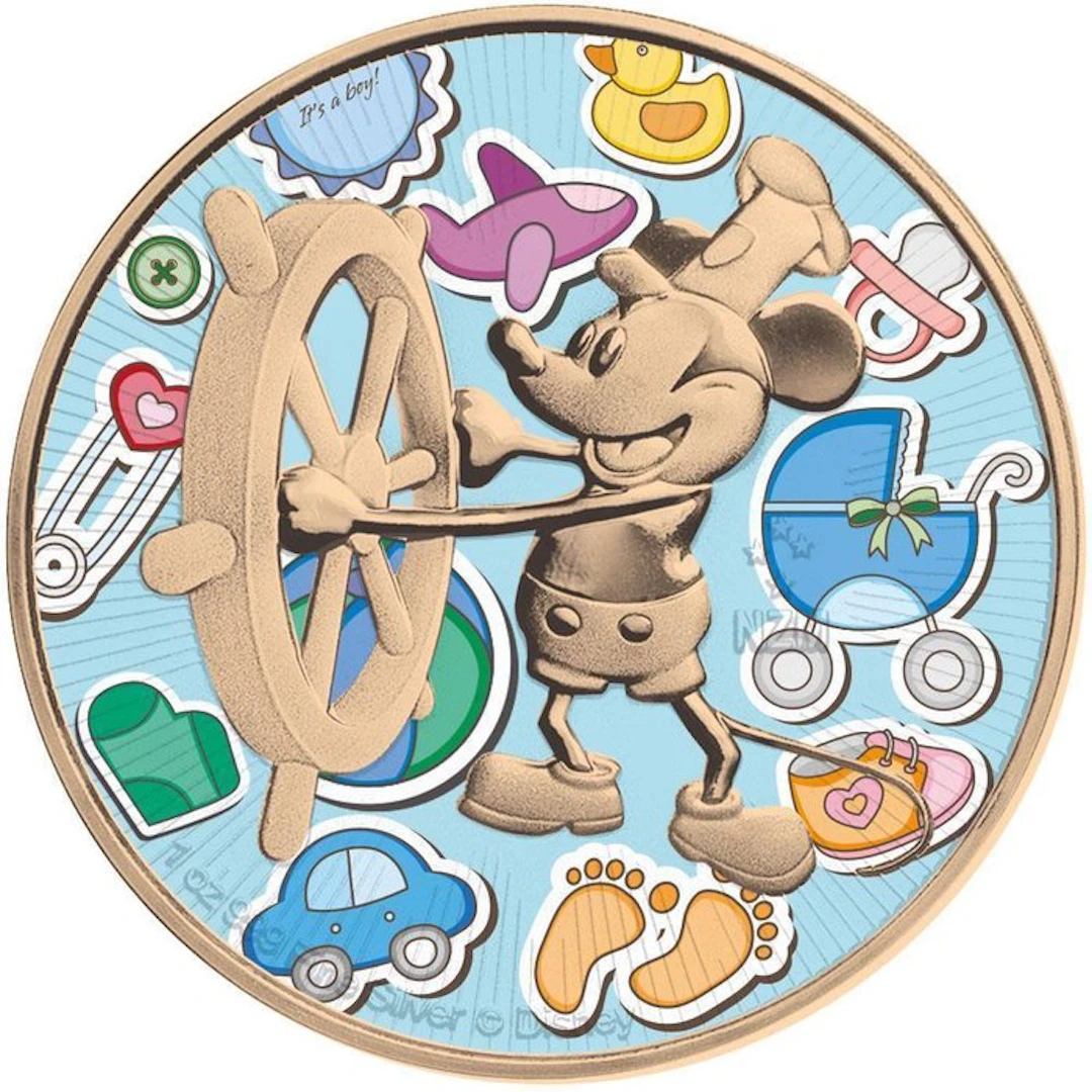 Niue. 2 Dollars 2017 'Steamboat Willie Mickey Mouse - Baby Boy' - 1 Oz