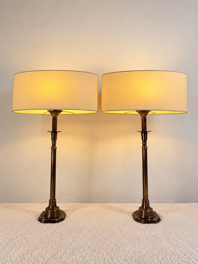 Table lamp (2) - Brass, Textile, Metal
