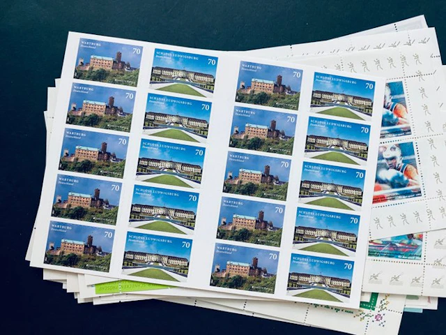 Germany - Lot of ten-pane sheets + European stamps; mint...