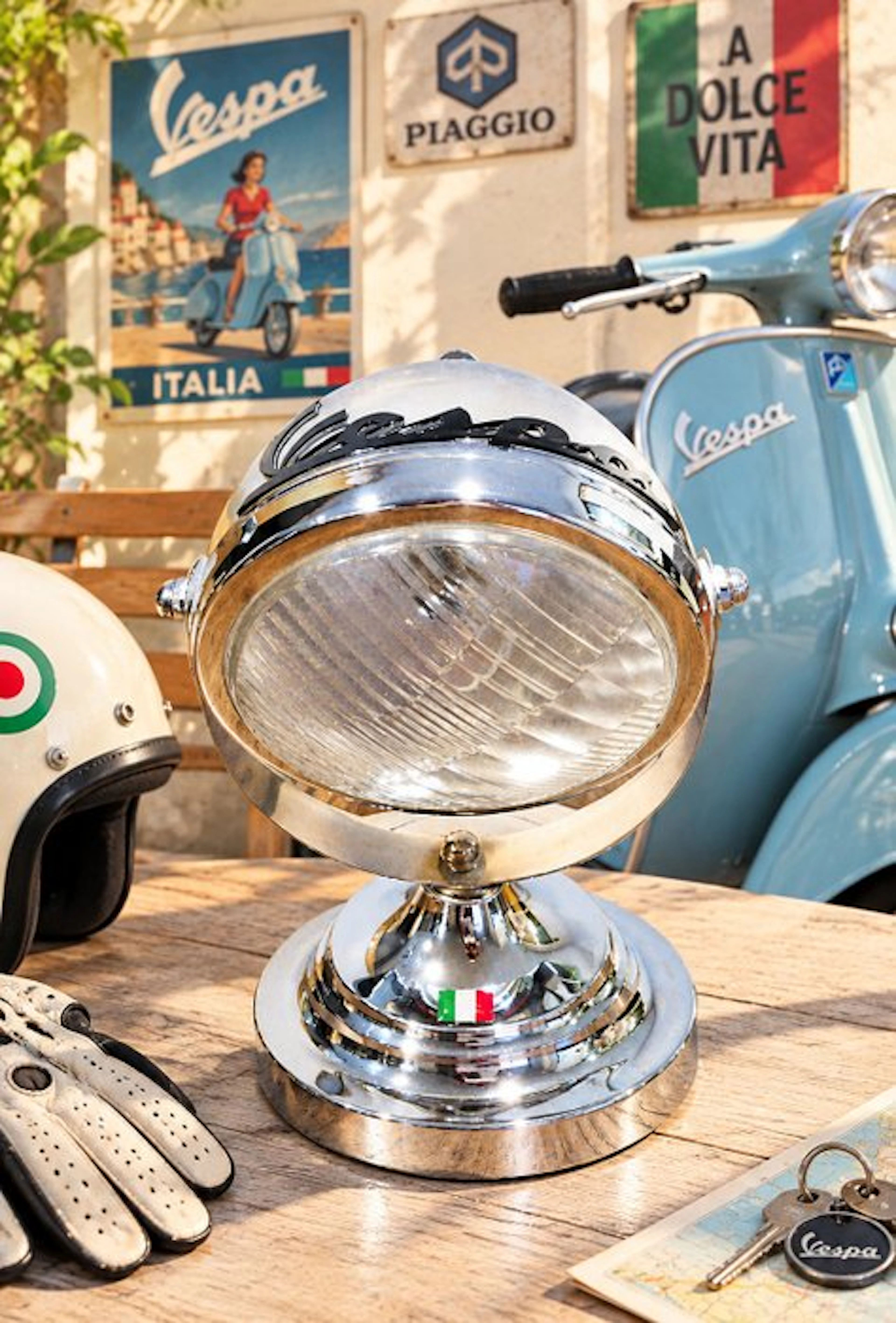 artesano motero - Lamp - Metal, Glass - vintage headlight, Vespa-style