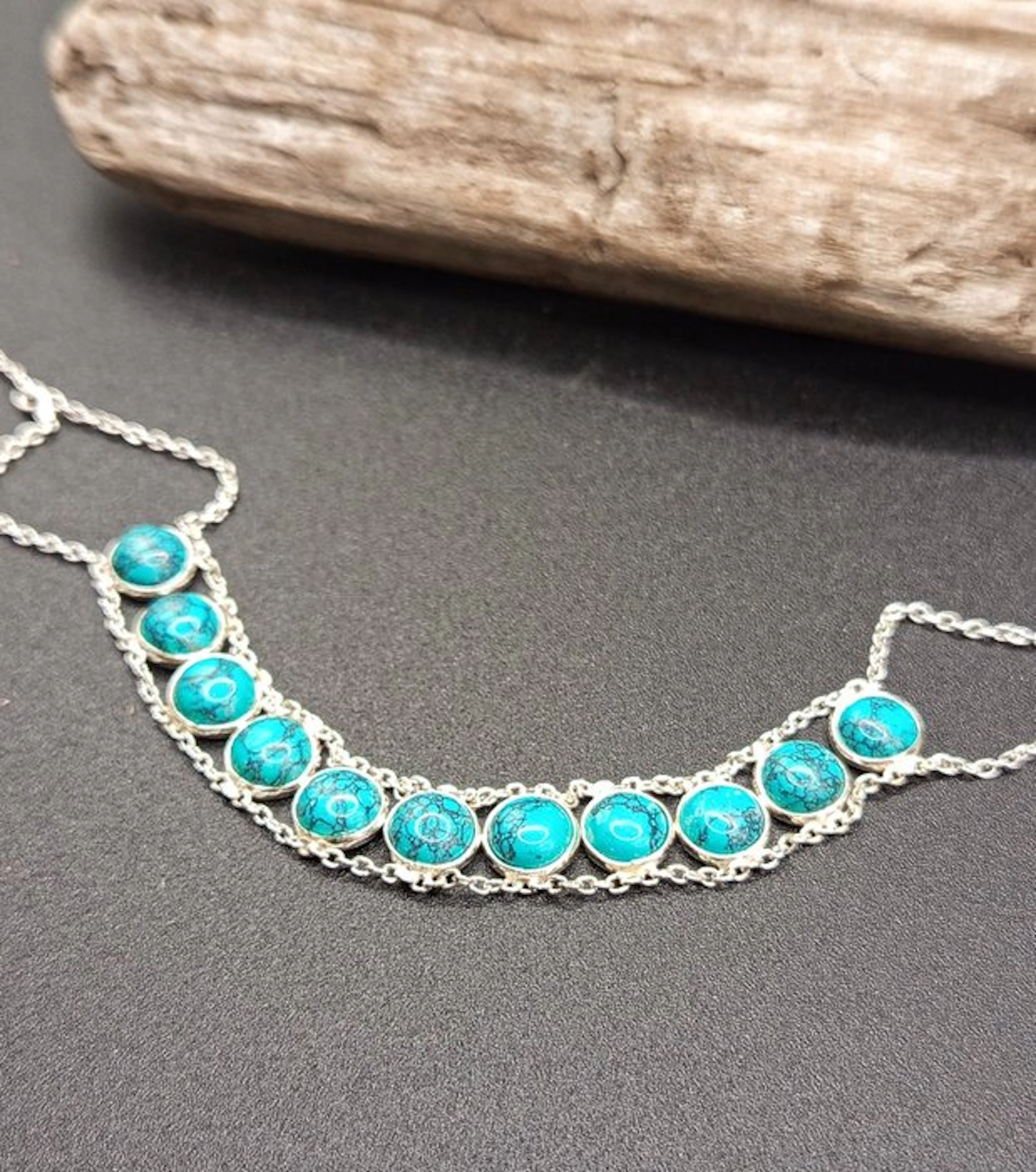 Unique Piece: Choker-style necklace in 925 silver with Turquoise