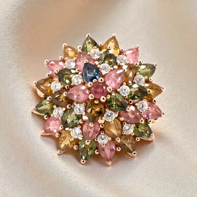 No reserve price - Ring Gold-plated Tourmaline - Topaz - 18kt Gold Plated