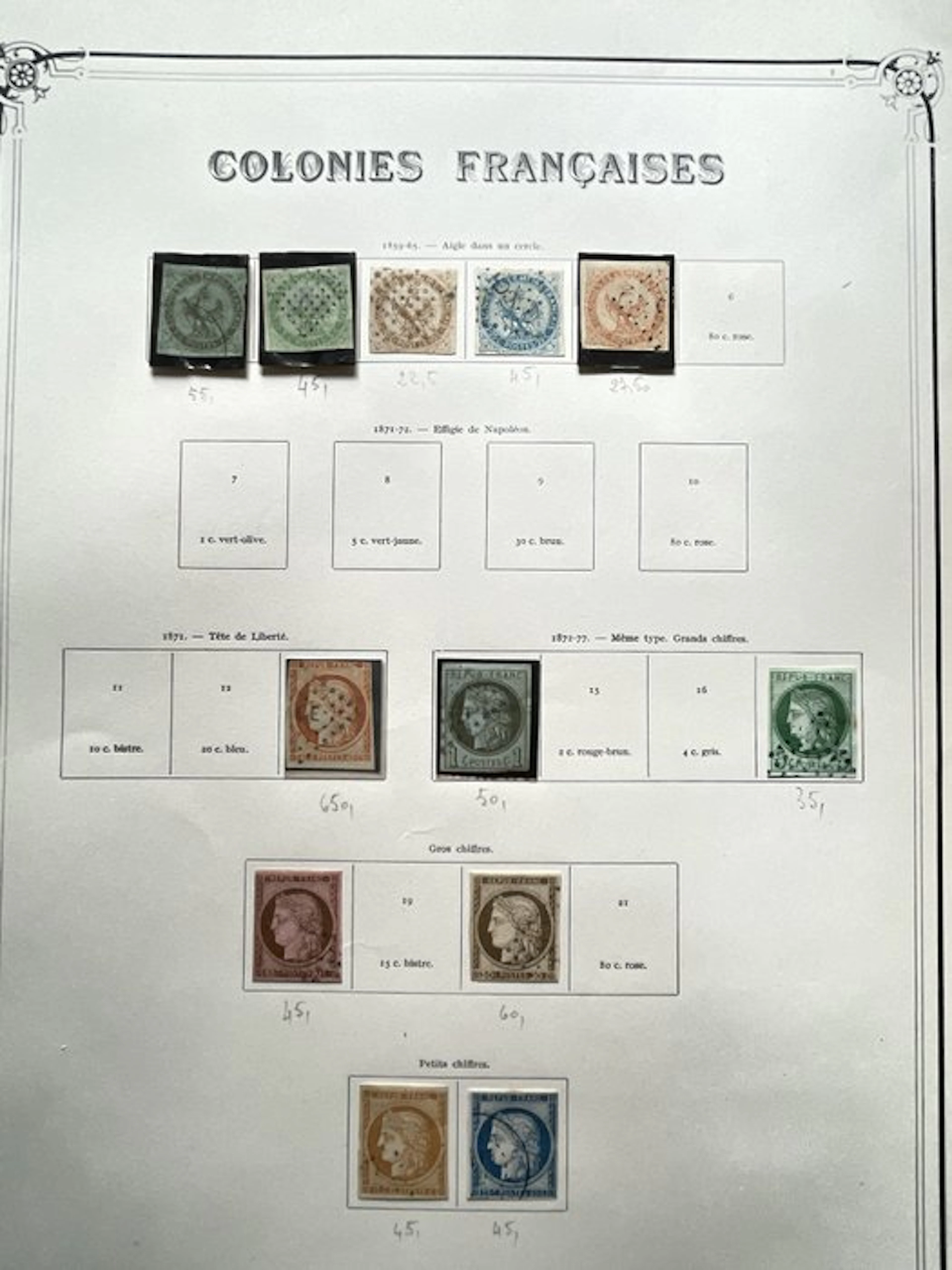 French Colony - émissions générales, superbe collection de timbres