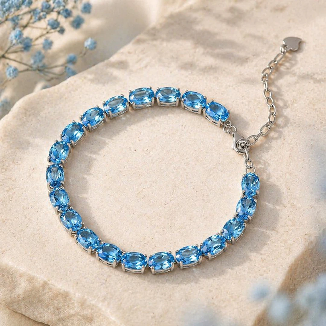 No reserve price - Bracelet Silver - Topaz - Certified