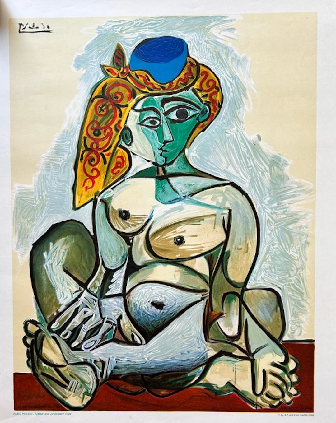 Pablo Picasso (1881-1973) - Femme nue au bonnet turc - Cartel de época 1974