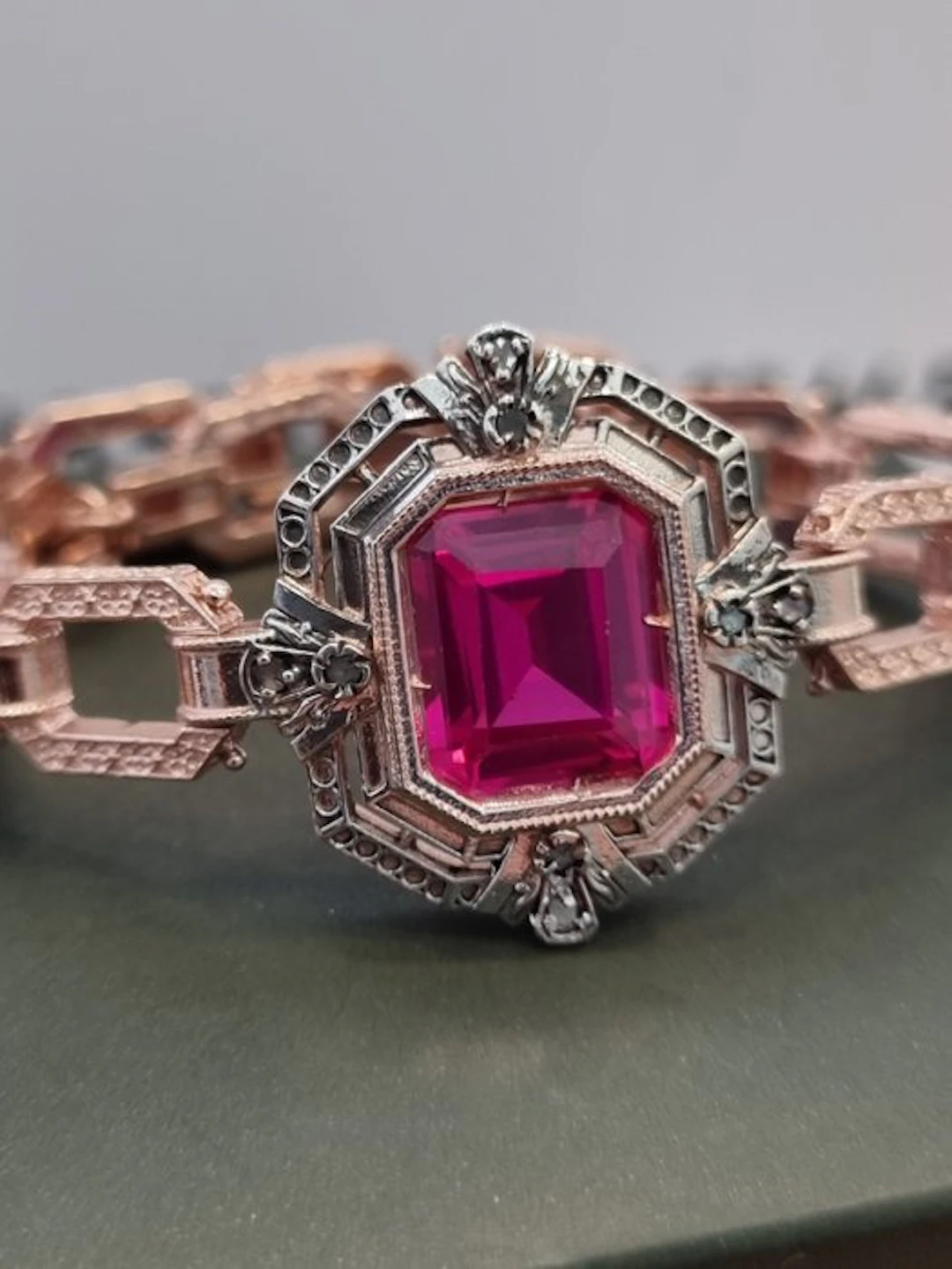 No reserve price - Bracelet - 9 kt. Silver, Rose gold Ruby - Diamond