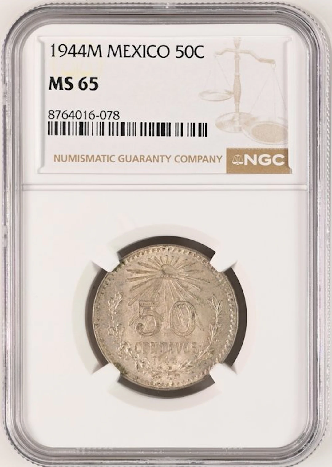 Mexico. 50 centavos 1944 Mexico NGC - MS65 (Sin precio de reserva)