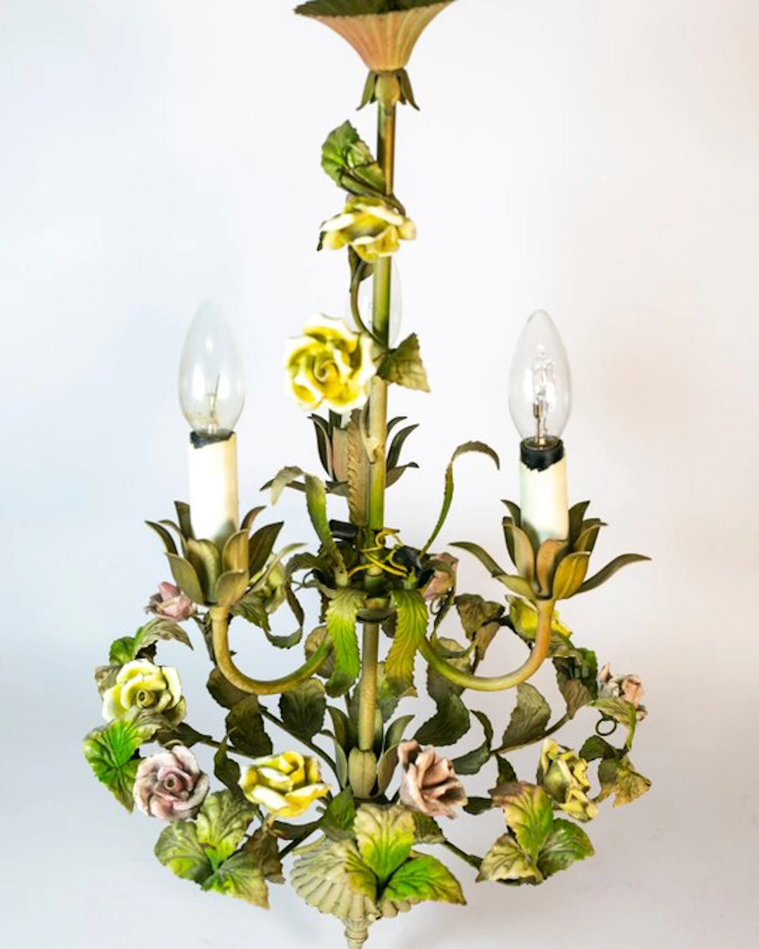 Hanging lamp - Florentine tinwork – floral chandelier in...