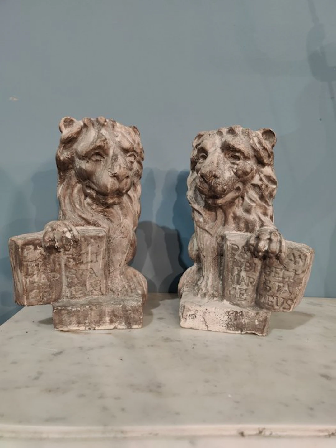 Sculpture, Coppia di leoncini veneziani - 27 cm - Marble