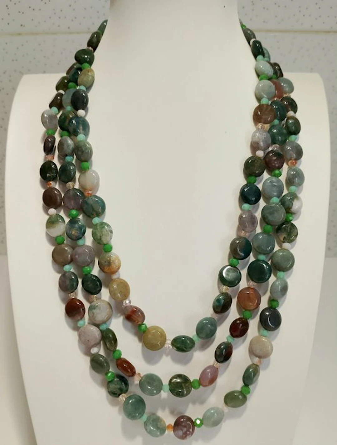 Natural Green Serpentine Necklace Long beautiful necklace...