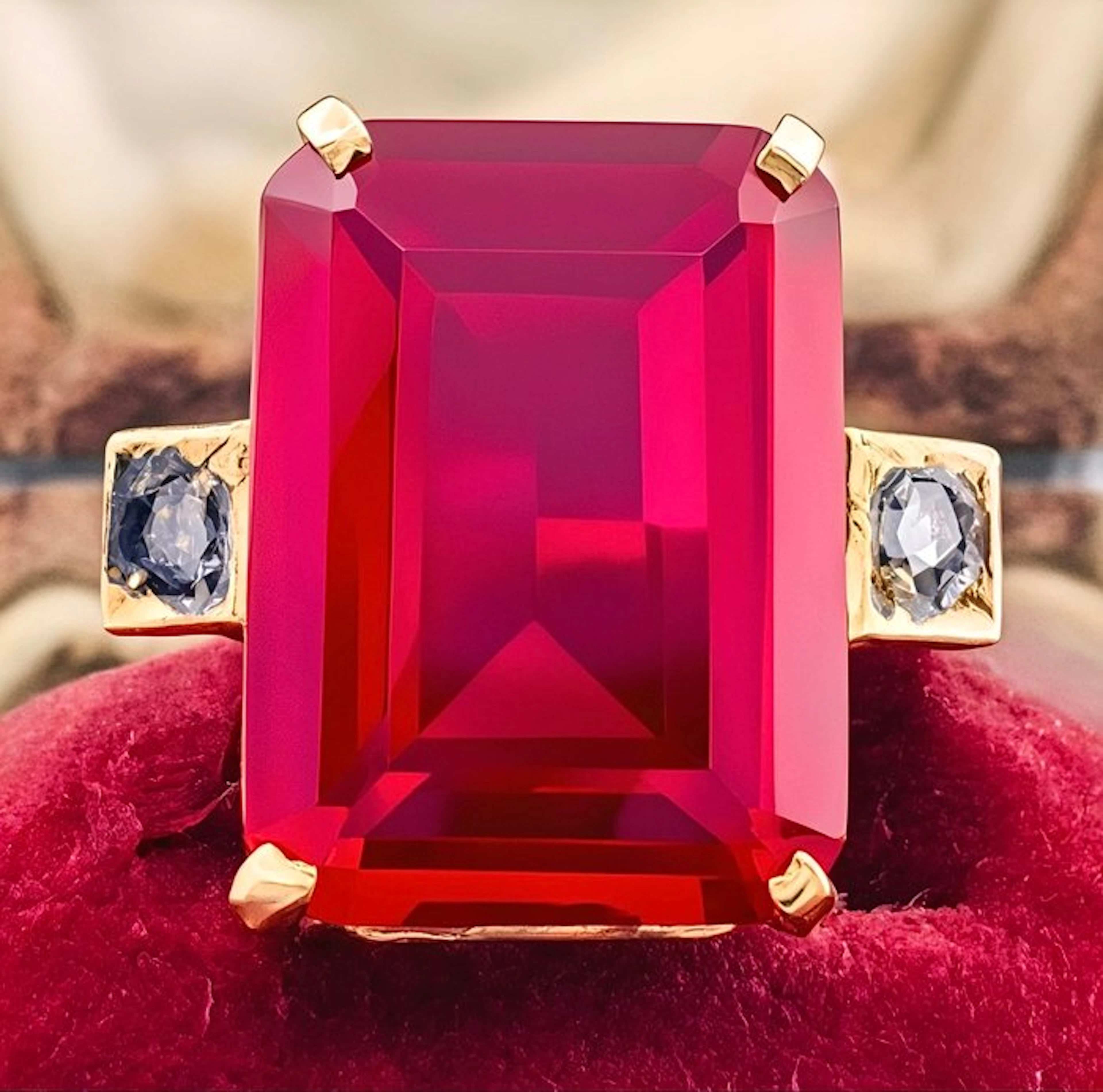 No reserve price - Ring - 9 kt. Rose gold, Silver Ruby - Diamond