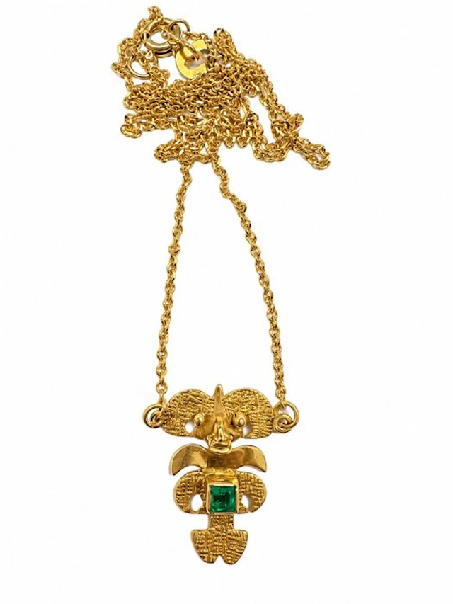 Necklace with pendant - 18 kt. Yellow gold Emerald