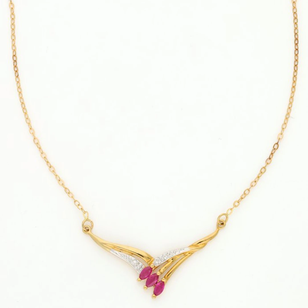 Necklace - 18 kt. Yellow gold Diamond (Natural) - Ruby