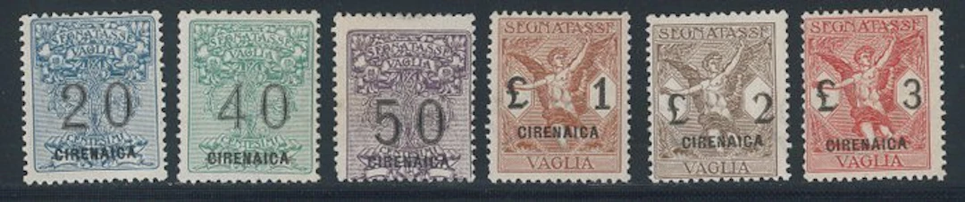 Italian Cyrenaica - Tax stamp for money order, complete series No. 1/6.