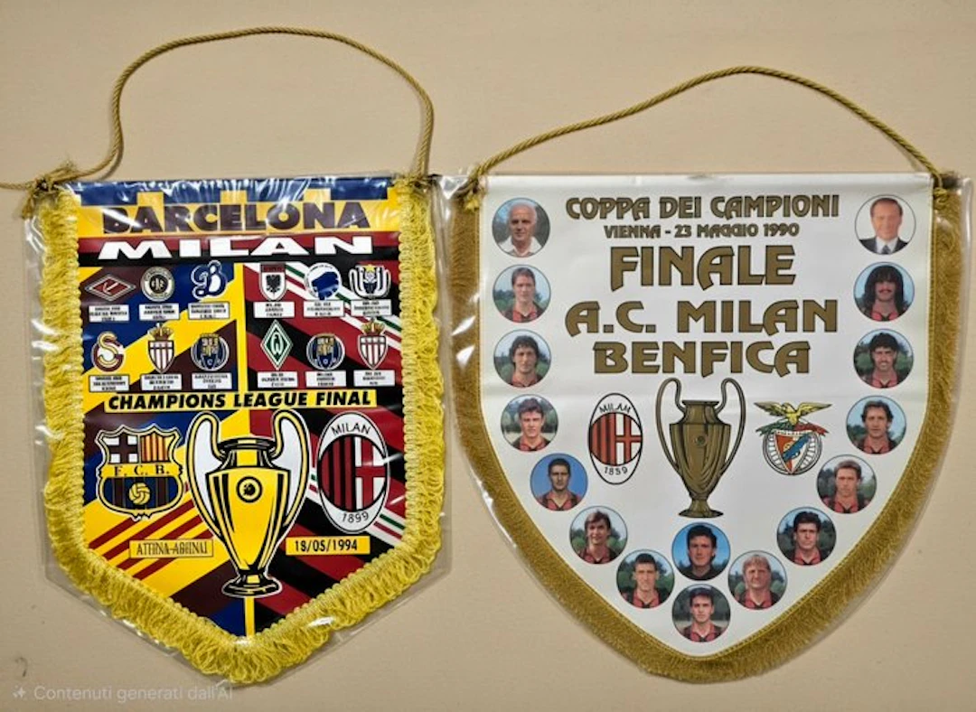 2 gagliardetti Finale Coppa dei Campioni 1990 1994 Milan...