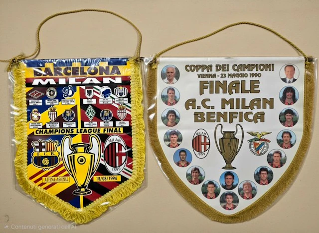 2 gagliardetti Finale Coppa dei Campioni 1990 1994 Milan...