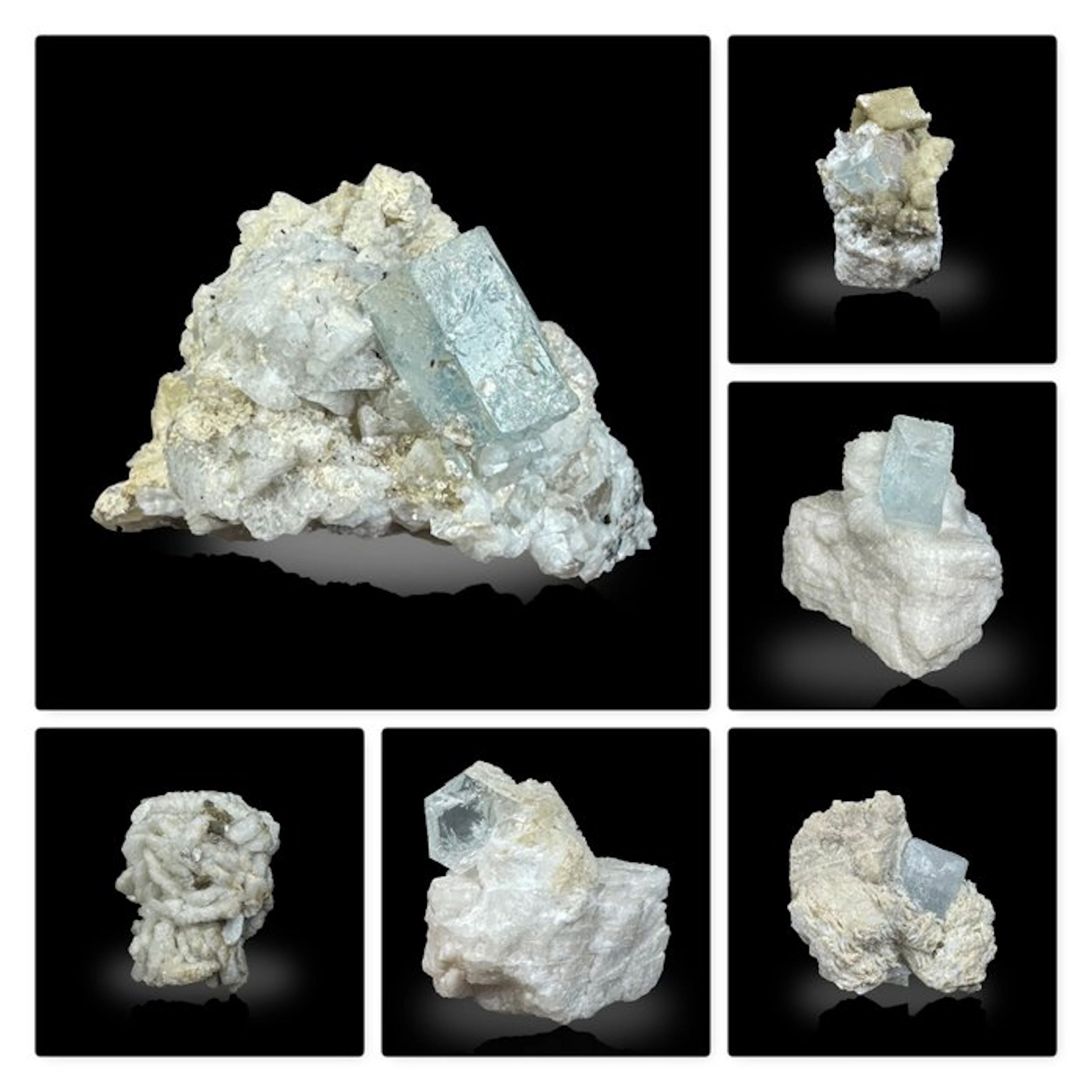 Blue Aquamarine Crystal Specimens on Matrix – Collector Mineral Lot-