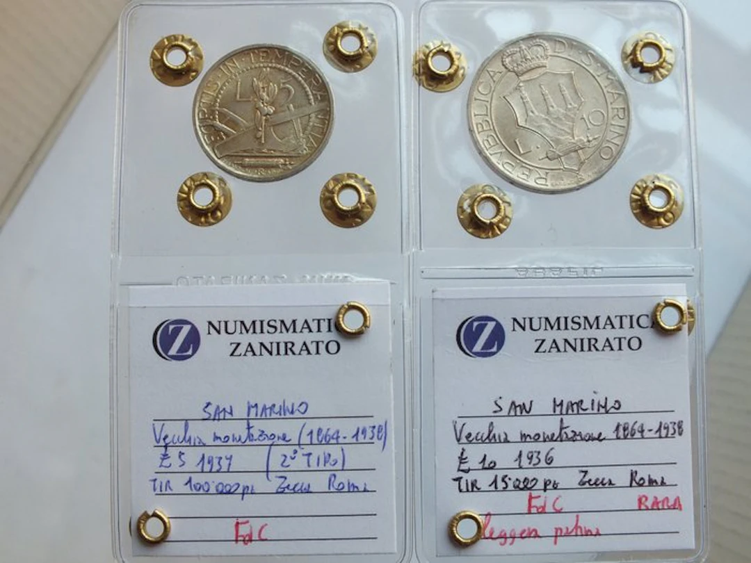 San Marino. 10 lire 1936+ 5 lire 1937 argento (2 monete) (No reserve price)