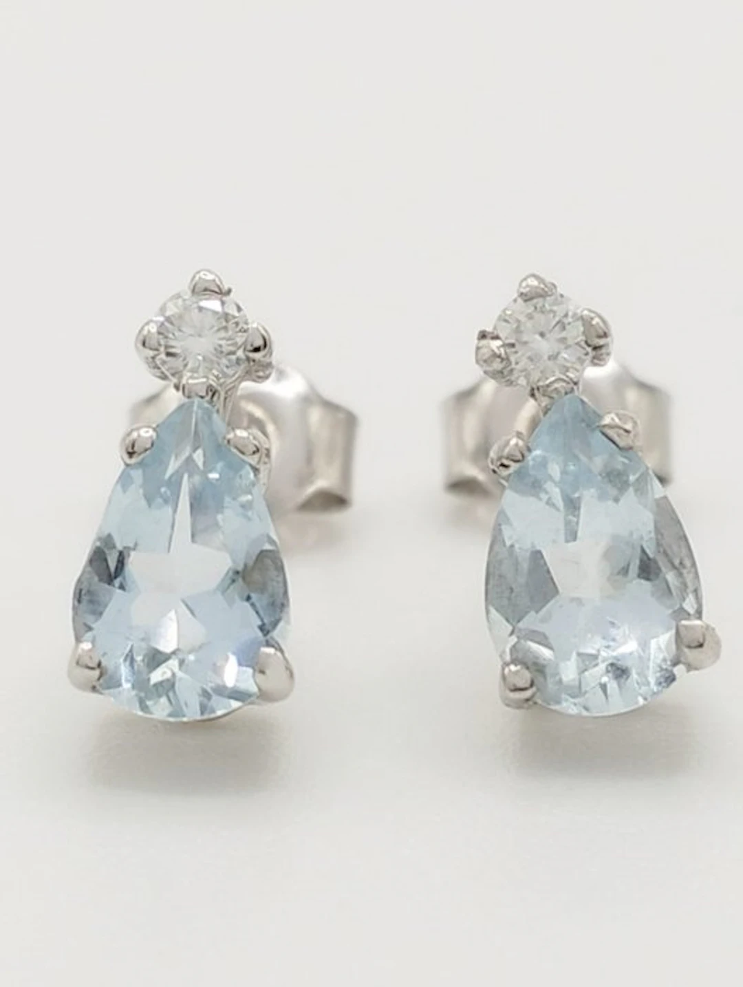 No reserve price - Stud earrings - 18 kt. White gold Aquamarine - Diamond