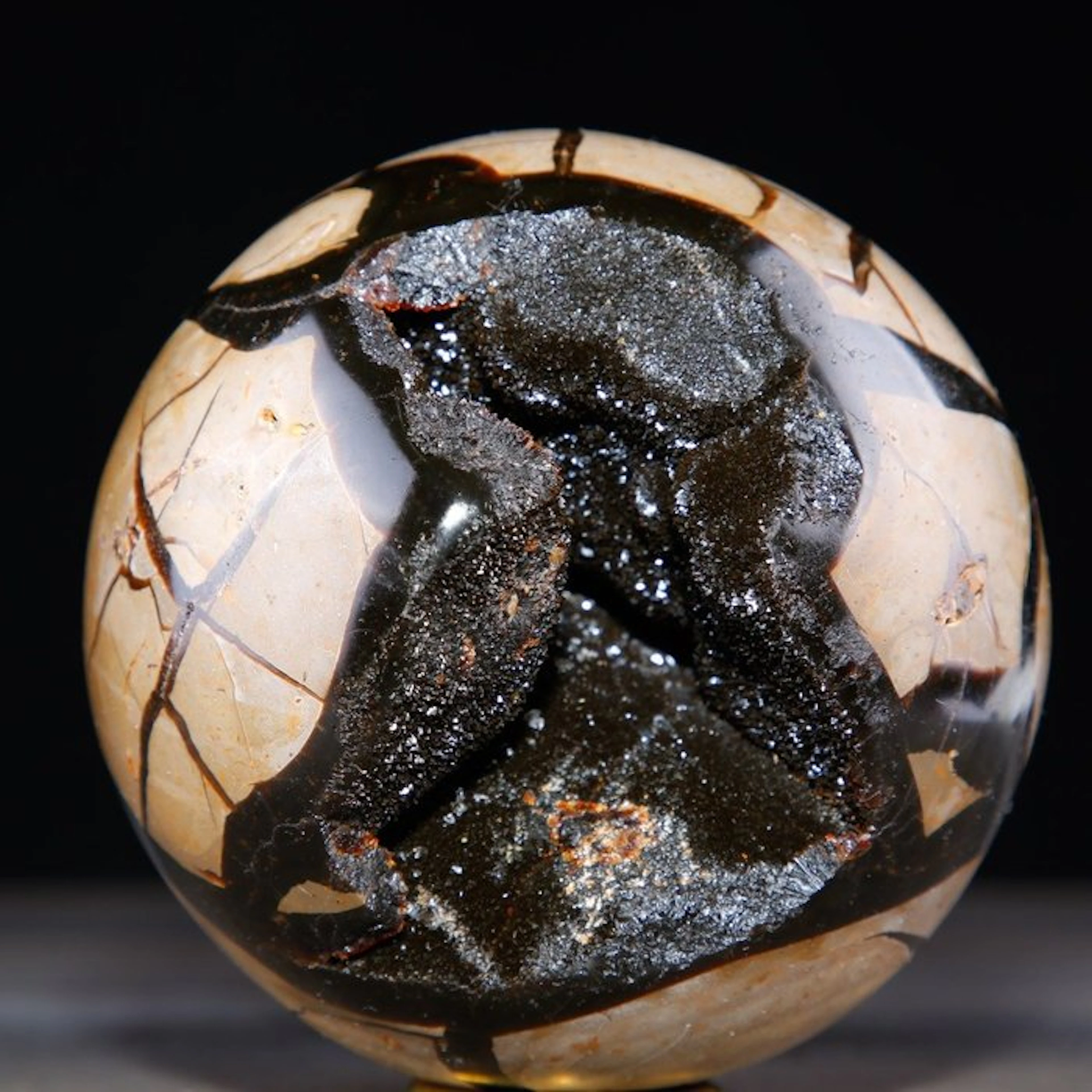 Madagascar Septarian Sphere Geode - Deep Cavity of...