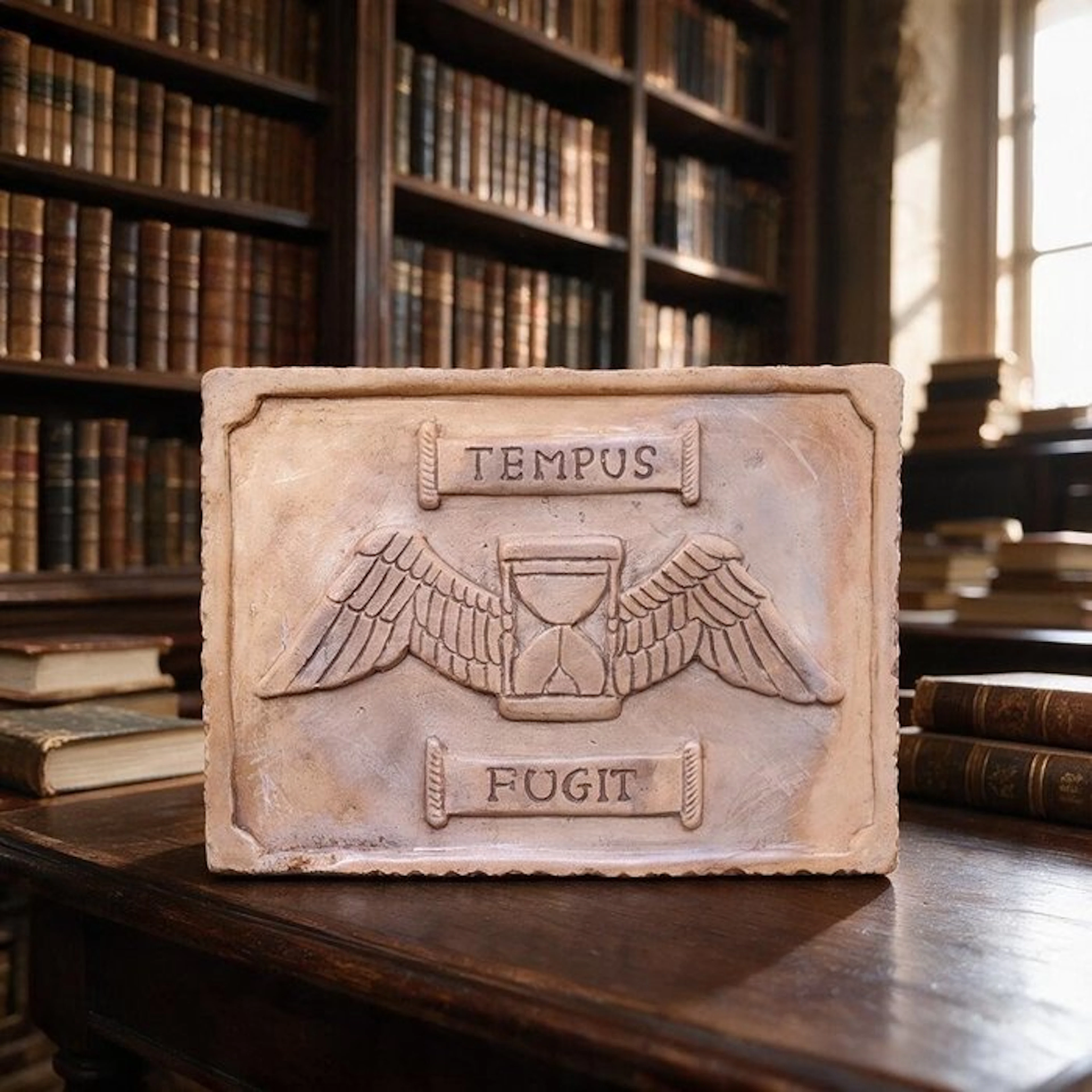 Sculpture, Bassorilievo Tempus Fugit - 18 cm - Cast Stone