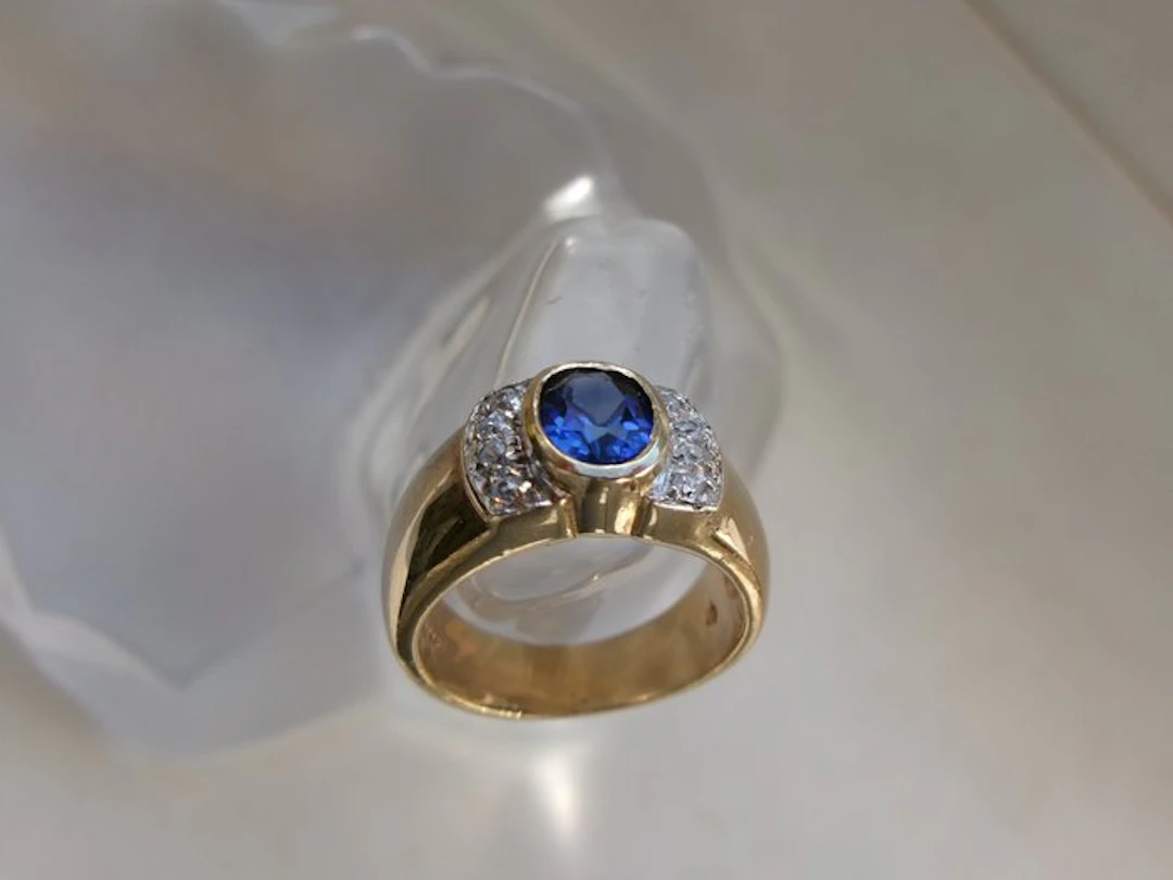 Silver, Sapphire - Ring - Art Deco Style