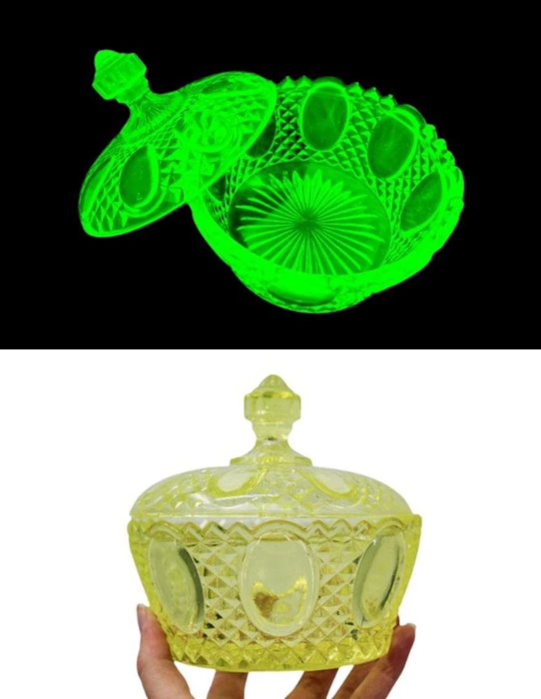 Schmid Verriers - Bonbonnière Art Déco - Sugar bowl - Uranium glass