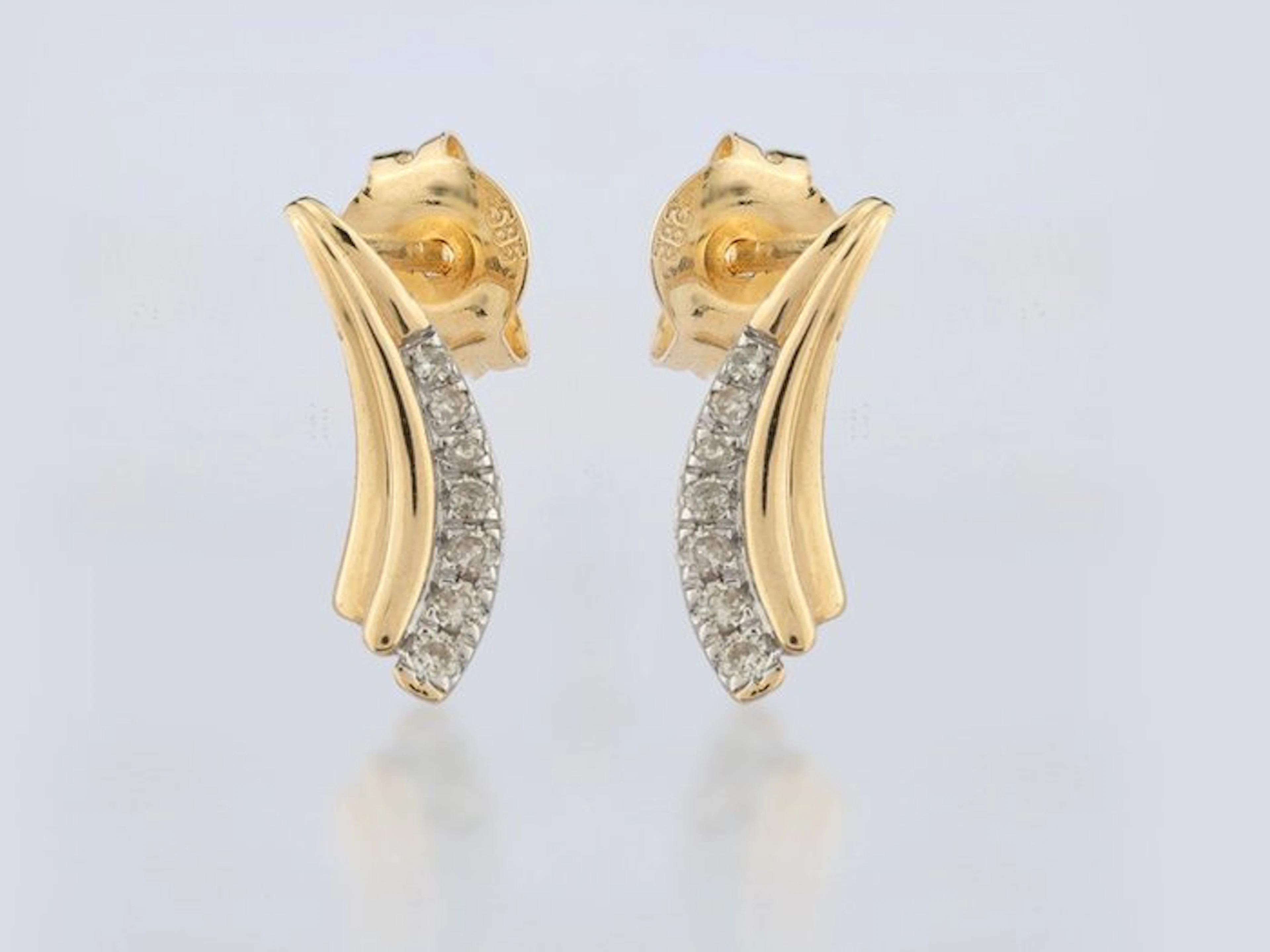 No reserve price - Earrings - 14 kt. Yellow gold - 0.08ct. tw. Diamond