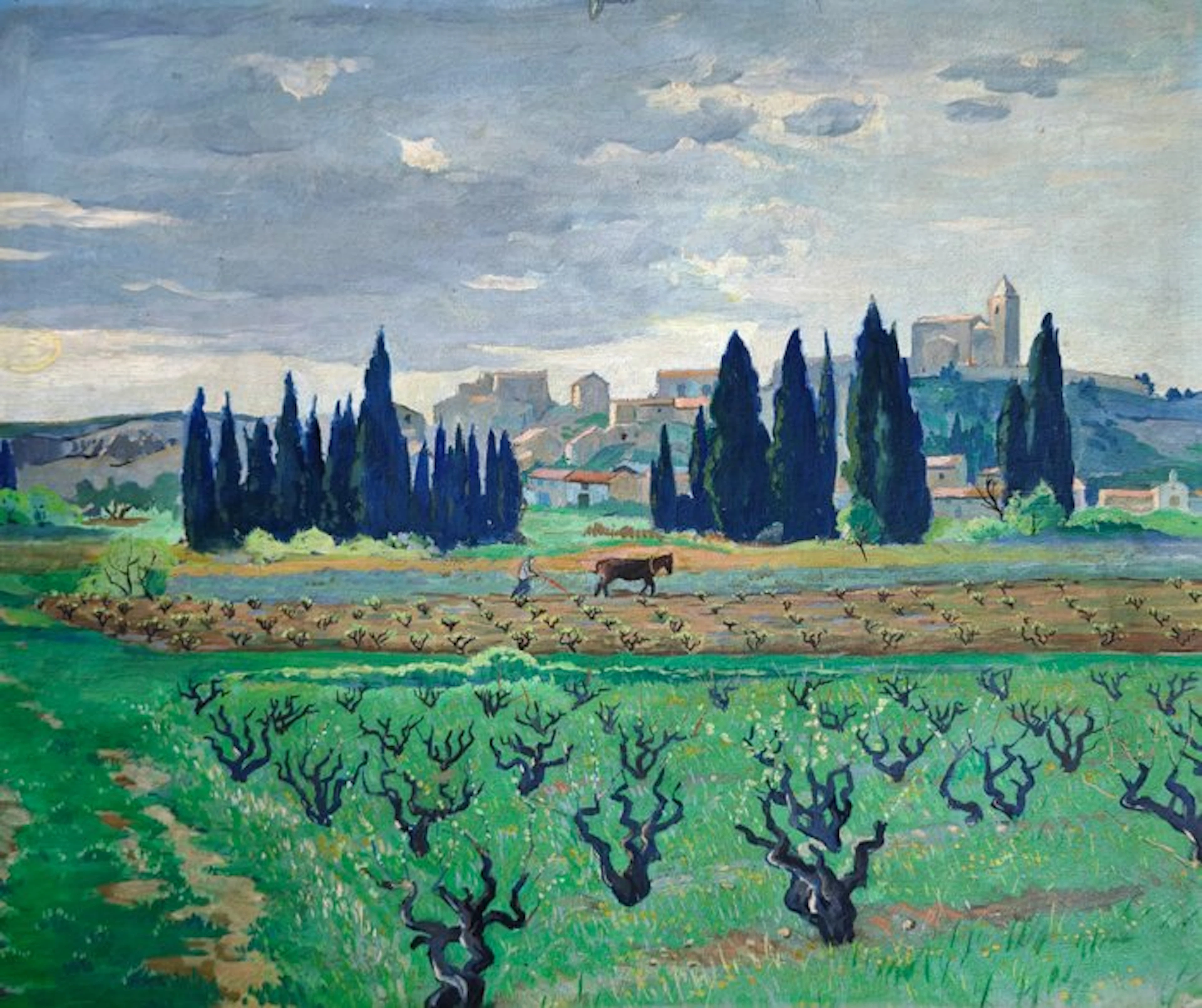 École postimpressionniste française (XX) - Paysage à Rochefort-du-Gard