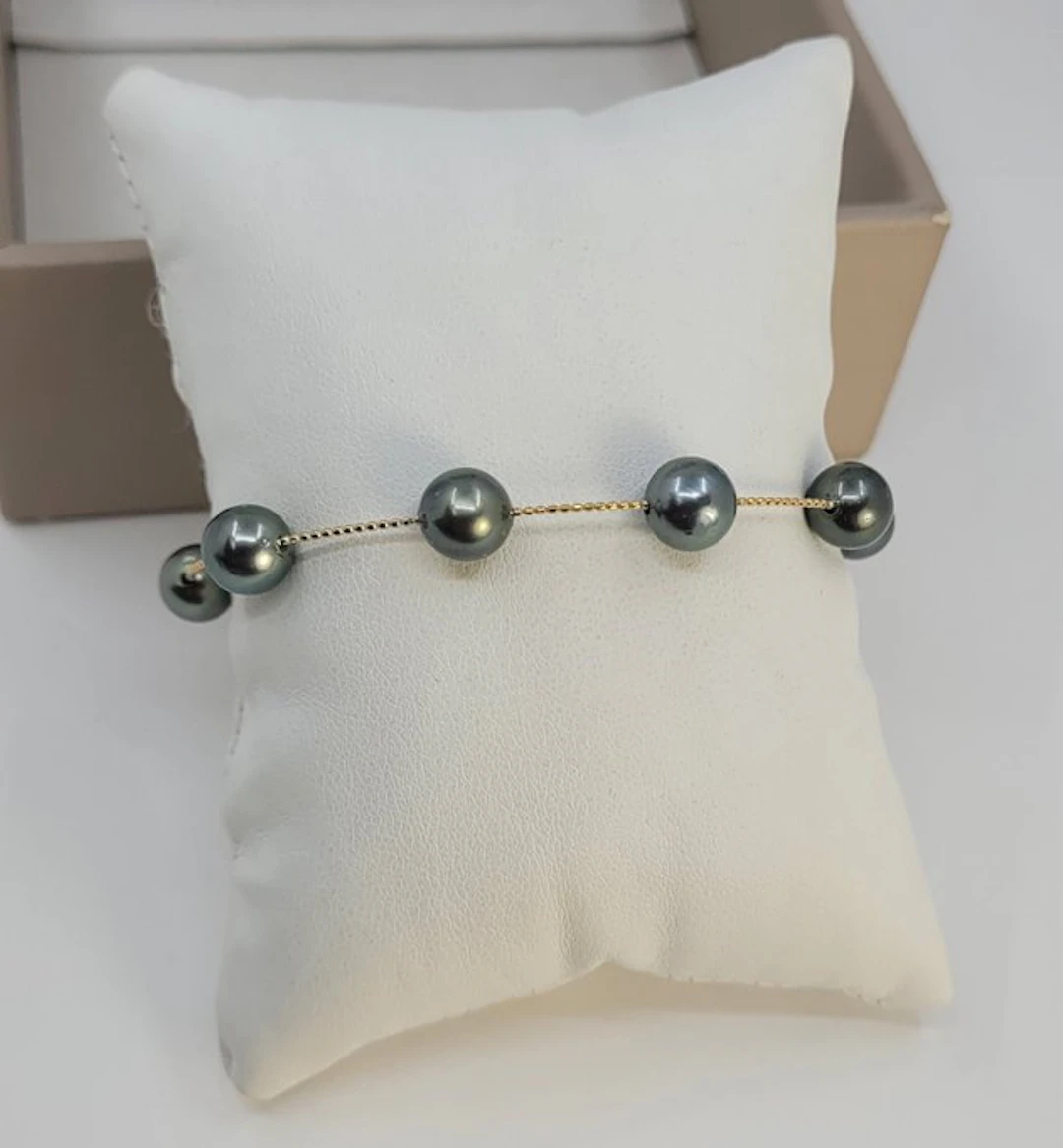 Bracelet - 18 kt. Yellow gold, 7.5x8mm Bright Tahiti Pearls