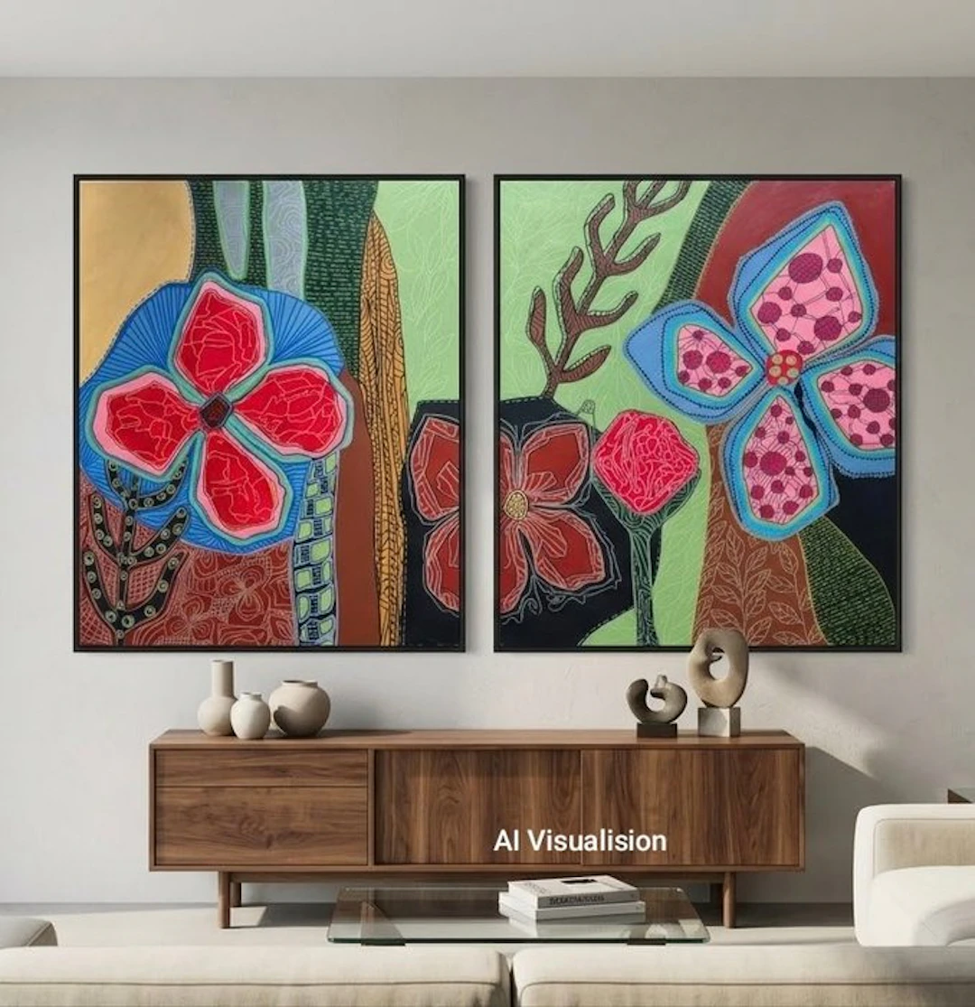 Hajer Aloui - Jardin Graphique (N°6) - Diptyque Botanique (100*61cm)