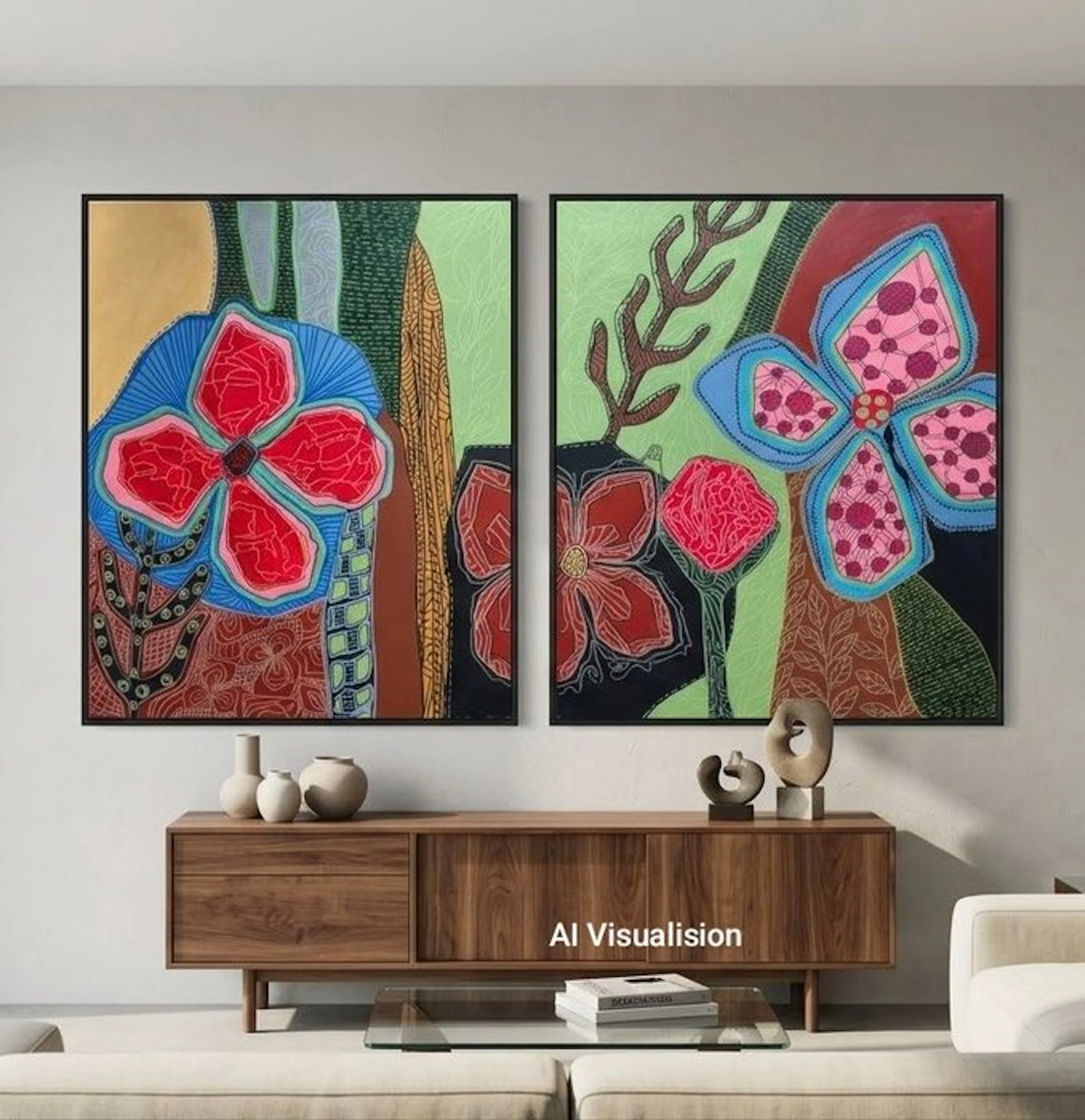 Hajer Aloui - Jardin Graphique (N°6) - Diptyque Botanique (100*61cm)