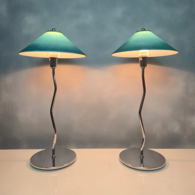Desk lamp (2) - Rare Set Design Lamps - 51 cm - Metal, Glass
