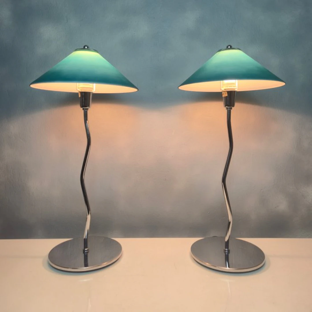 Desk lamp (2) - Rare Set Design Lamps - 51 cm - Metal, Glass