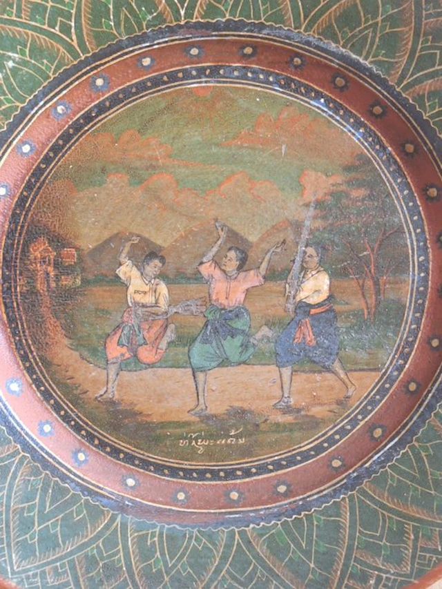 Set of 3 Thai plates, hand-painted. - Wood - Asiatique - Thailand