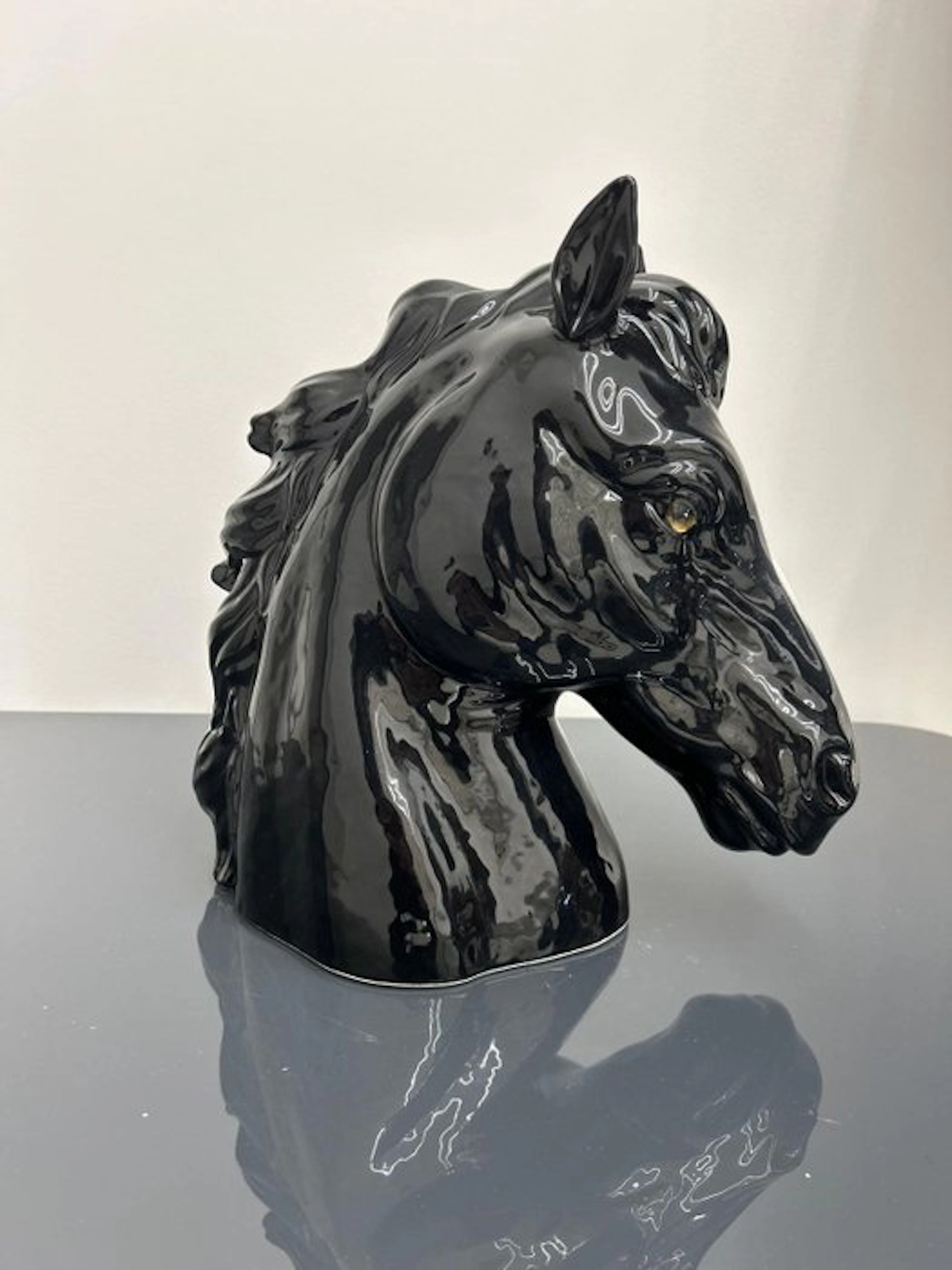 Statue, Cavallo Nero - 30 cm - Ceramic