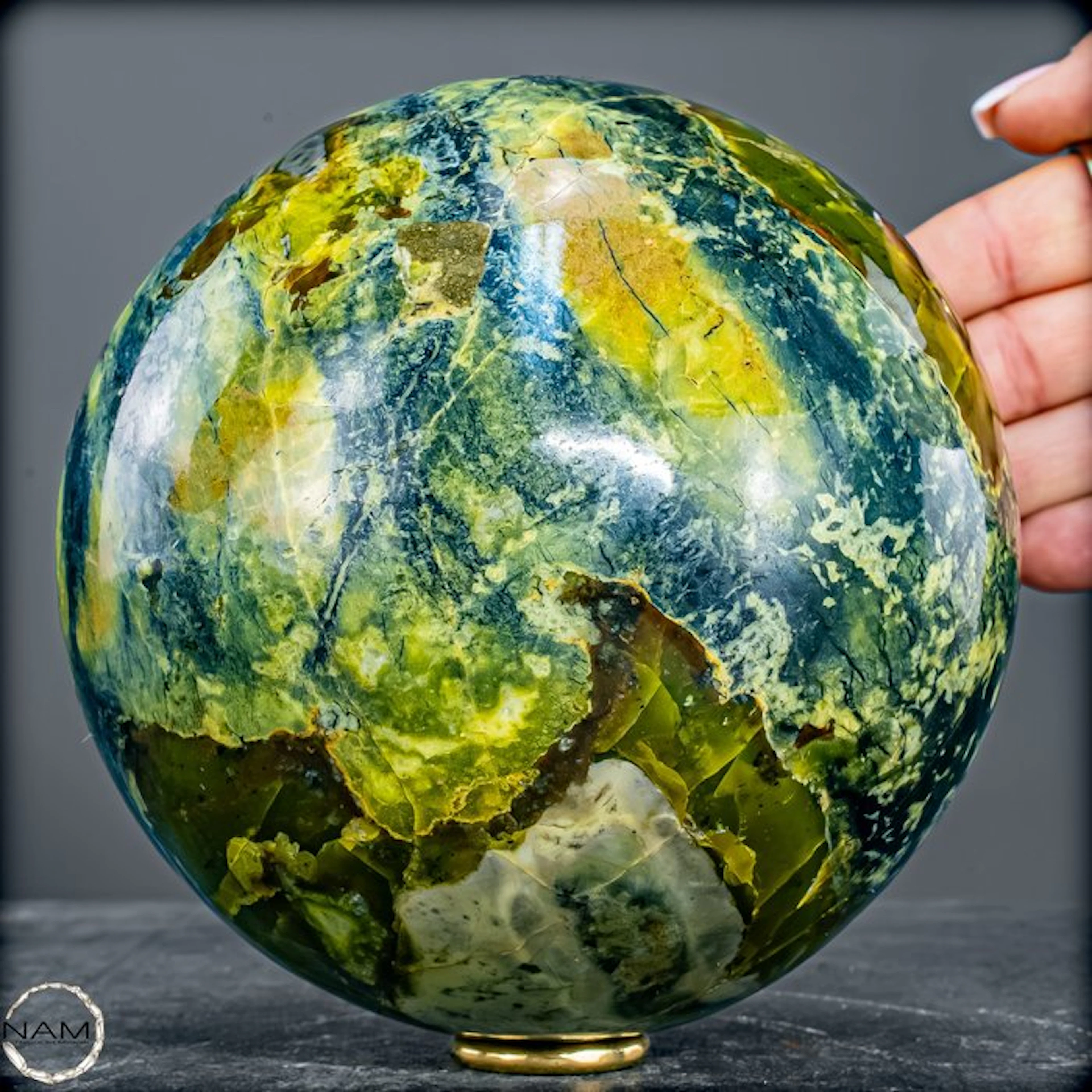 Serpentine Sphere with Pyrite – Harmonious Interplay of...