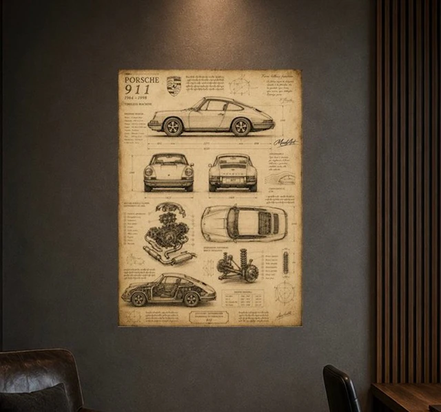 MaskArt - "Porsche 911 – Timeless Machine Blueprint" By...