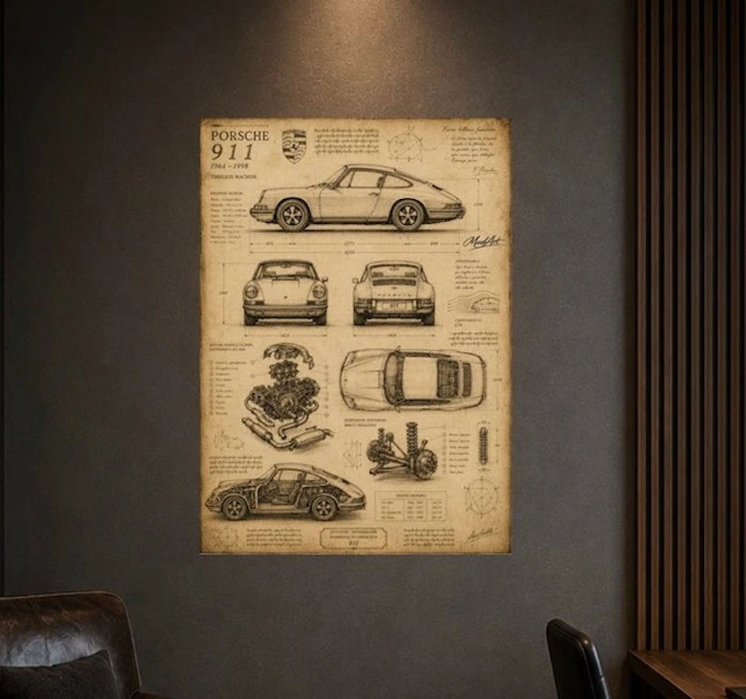 MaskArt - "Porsche 911 – Timeless Machine Blueprint" By...