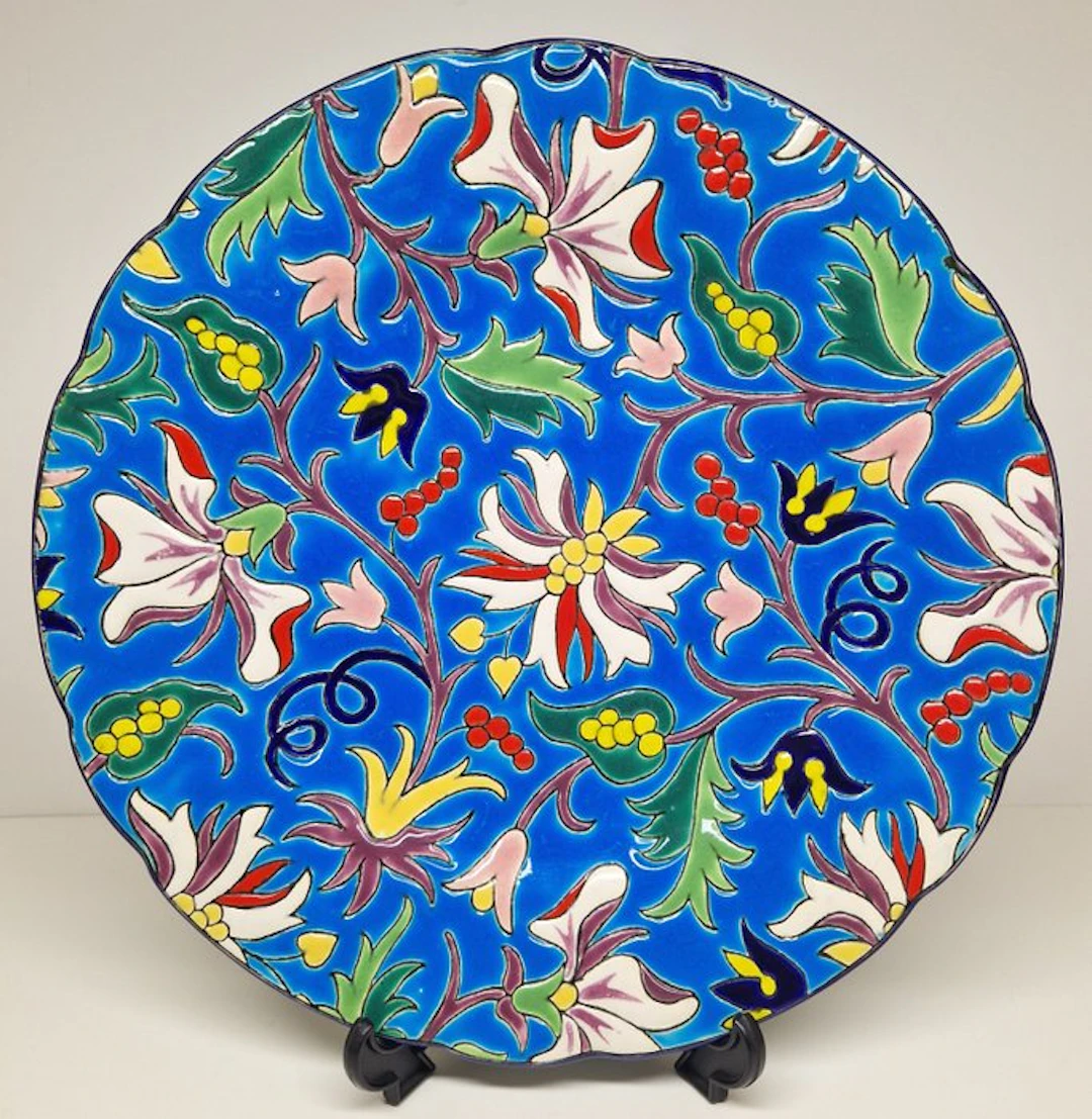 Longwy - Wall plate - 3301 / 652 - Earthenware - Blue floral decor