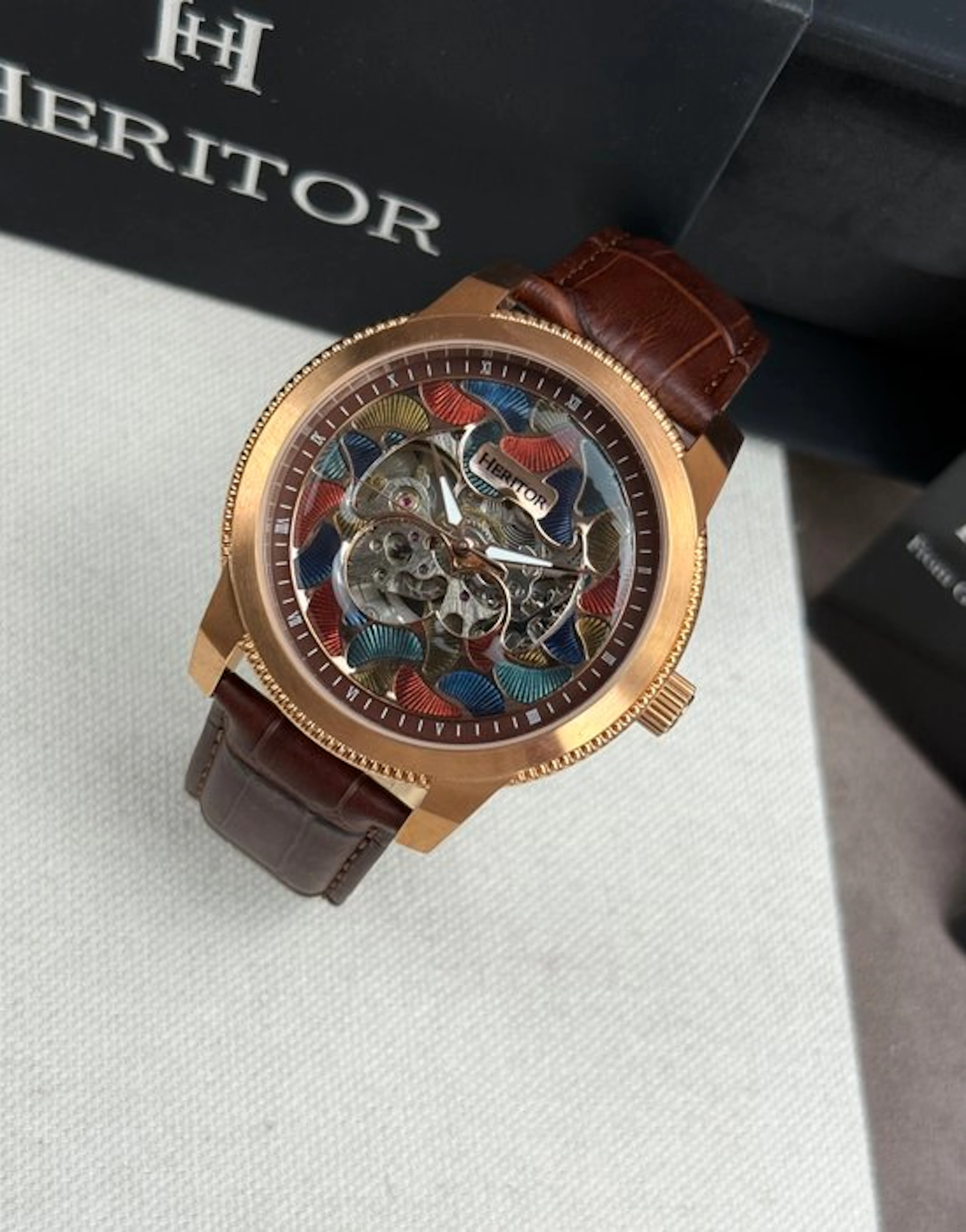 Heritor - Automatic Emmanuel Semi-Skeleton - Gold/brown...