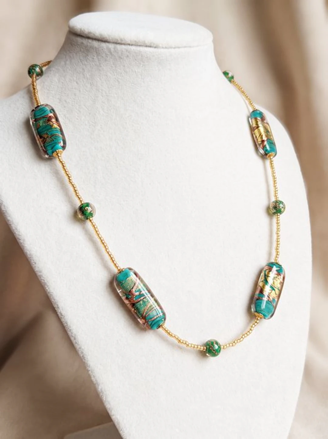 Murano glass - Necklace - 24 kt gold, Aventurine