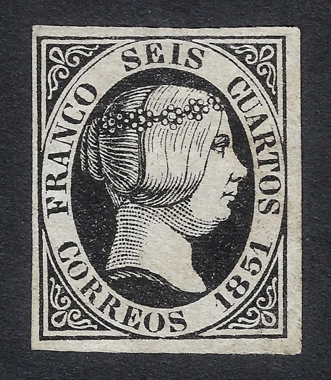 Spain 1851 - Isabel II 6c Negro - Edifil Nº 6
