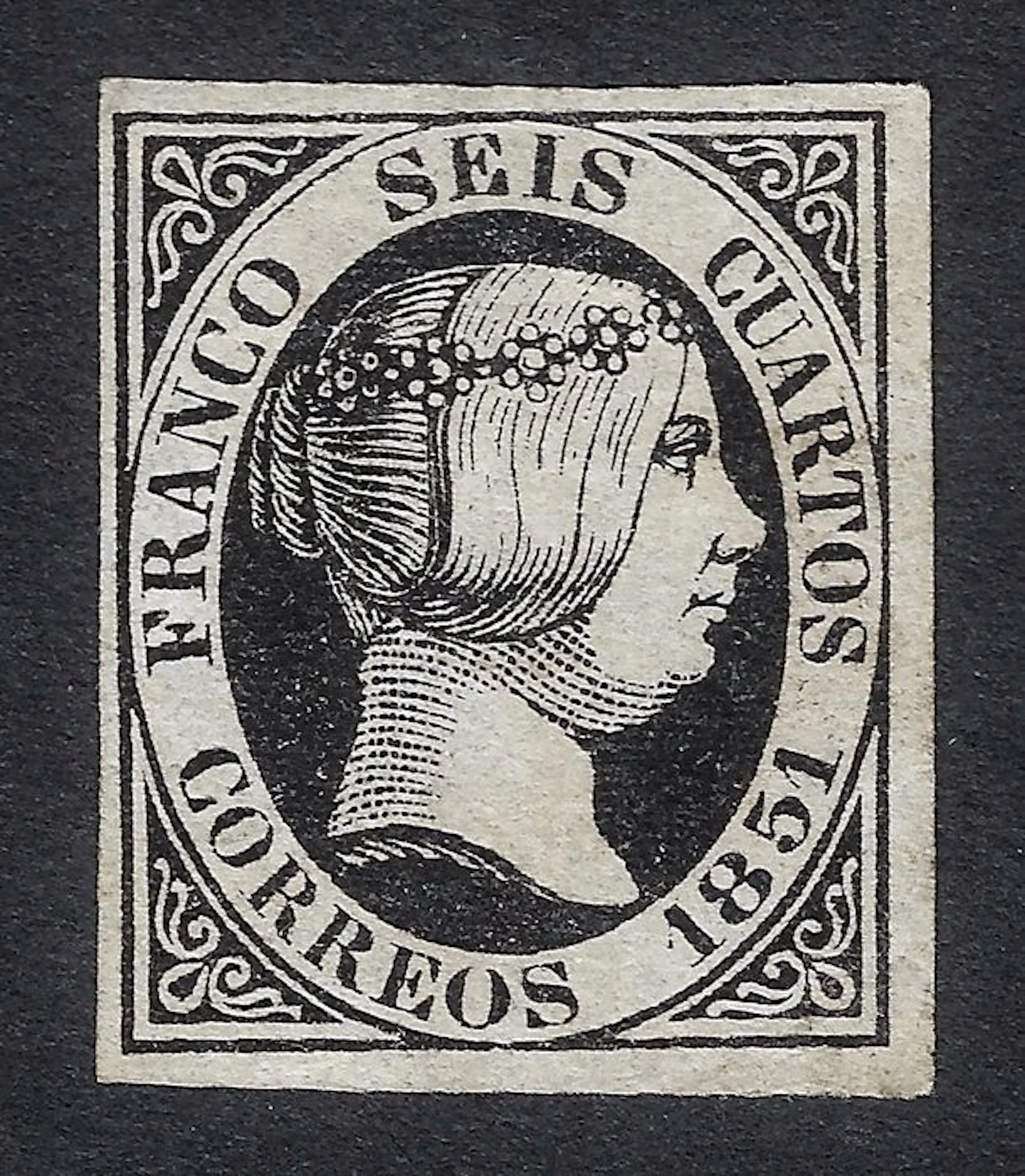 Spain 1851 - Isabel II 6c Negro - Edifil Nº 6