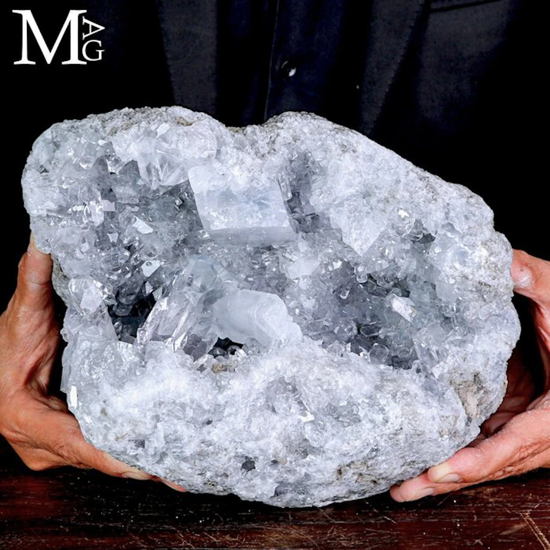 Large Celestine Geode with a Deep Cavity of Sparkling...